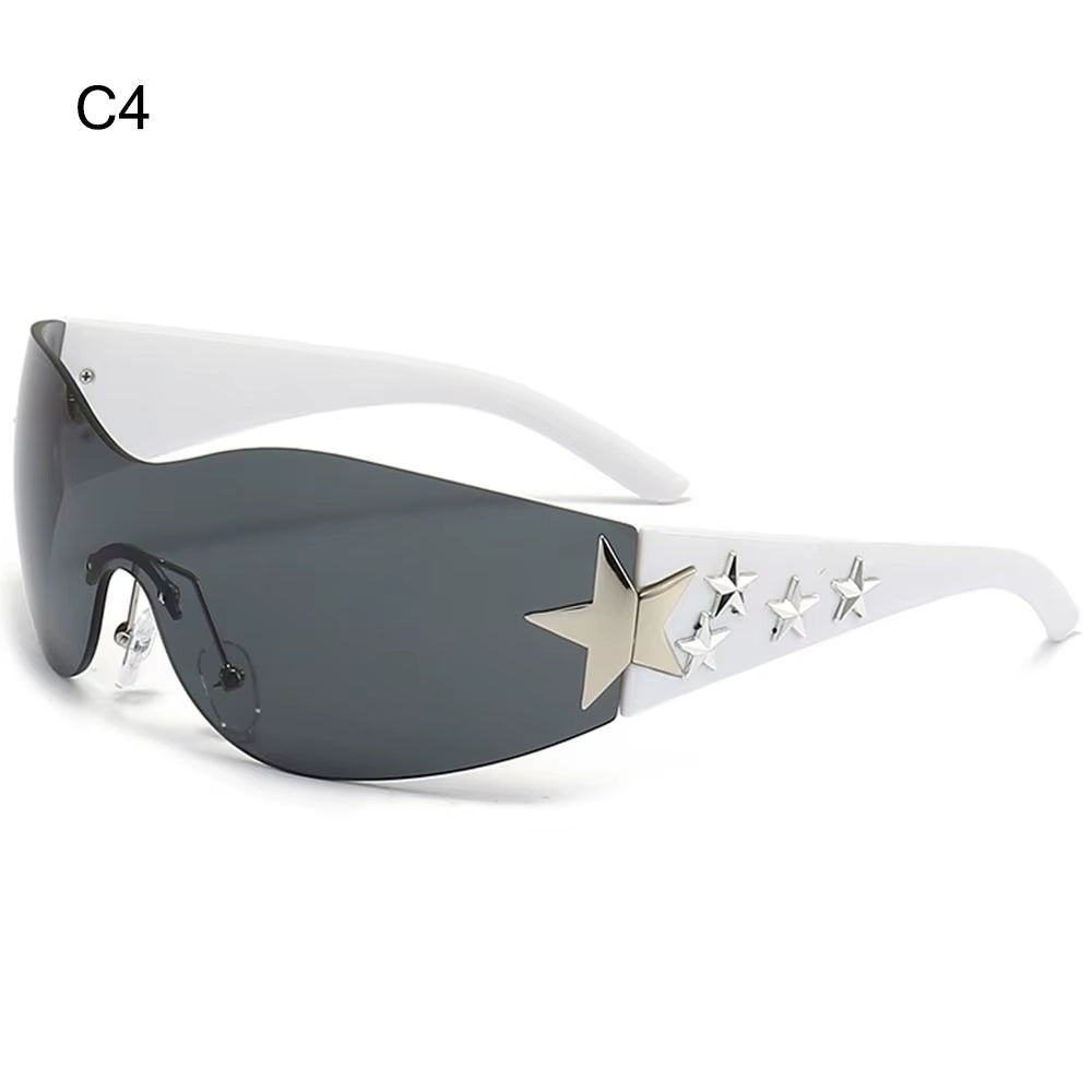 Y2K Star Decor Wrap-Around Sunglasses New Women 2000'S Punk Sun Glasses Brand Designer Eyewear Gogglr Men Sports Eyewear Oculos