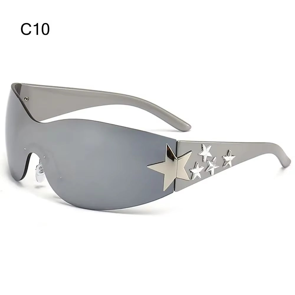 Y2K Star Decor Wrap-Around Sunglasses New Women 2000'S Punk Sun Glasses Brand Designer Eyewear Gogglr Men Sports Eyewear Oculos