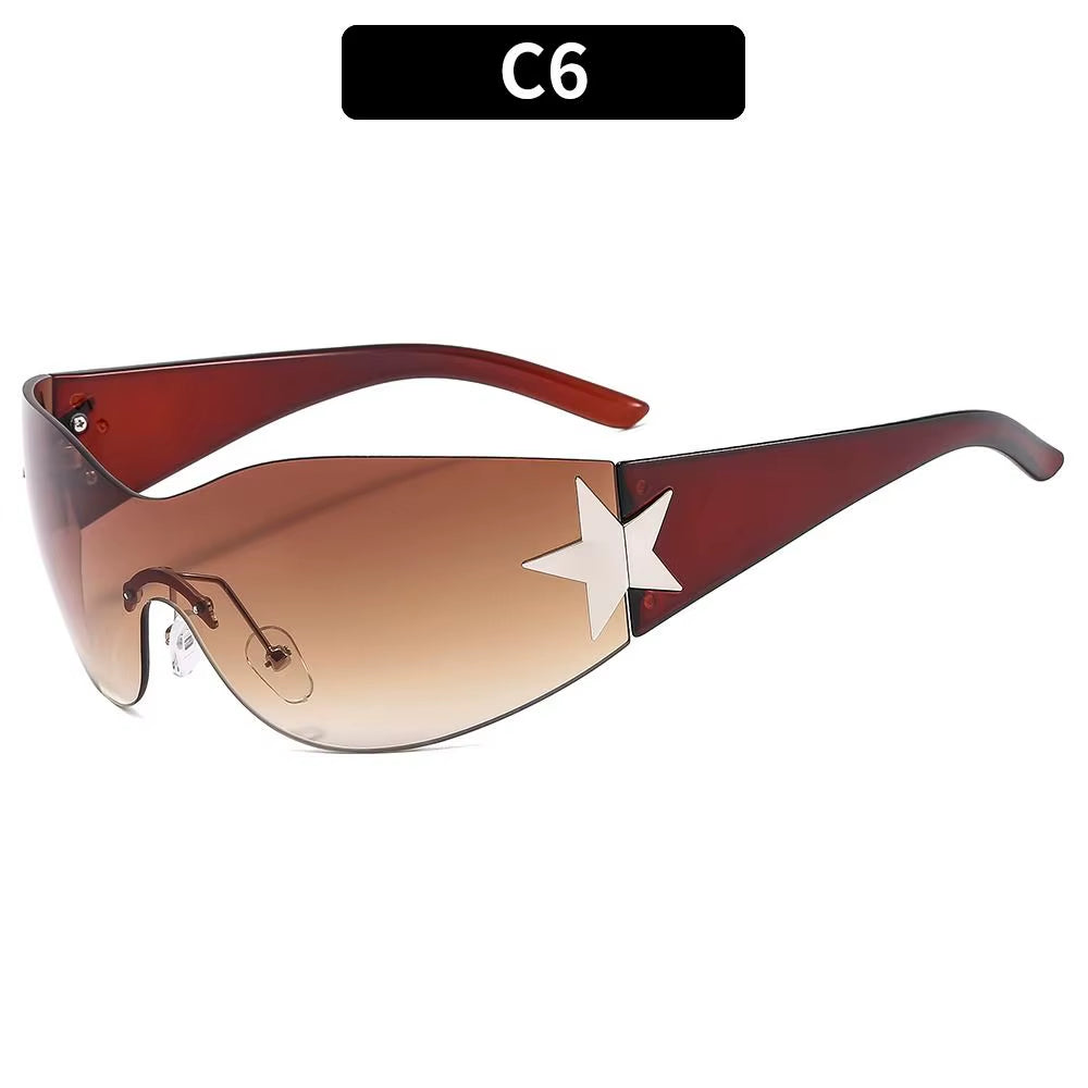 Y2K Star Decor Wrap-Around Sunglasses New Women 2000'S Punk Sun Glasses Brand Designer Eyewear Gogglr Men Sports Eyewear Oculos