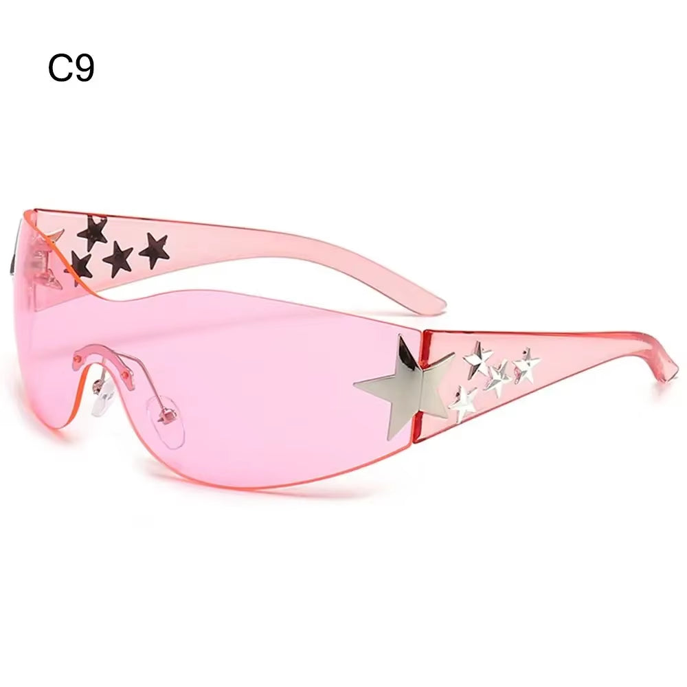 Y2K Star Decor Wrap-Around Sunglasses New Women 2000'S Punk Sun Glasses Brand Designer Eyewear Gogglr Men Sports Eyewear Oculos