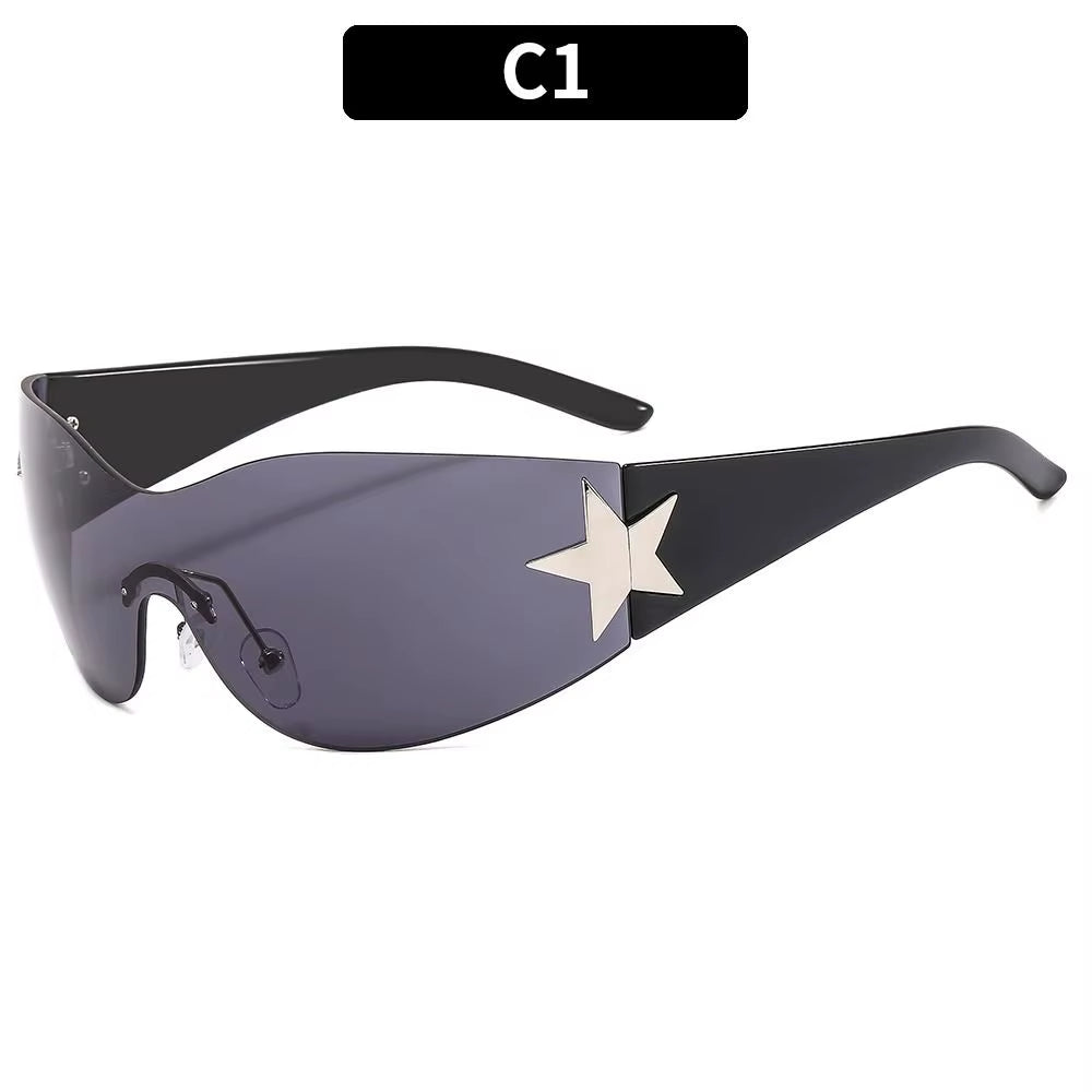 Y2K Star Decor Wrap-Around Sunglasses New Women 2000'S Punk Sun Glasses Brand Designer Eyewear Gogglr Men Sports Eyewear Oculos