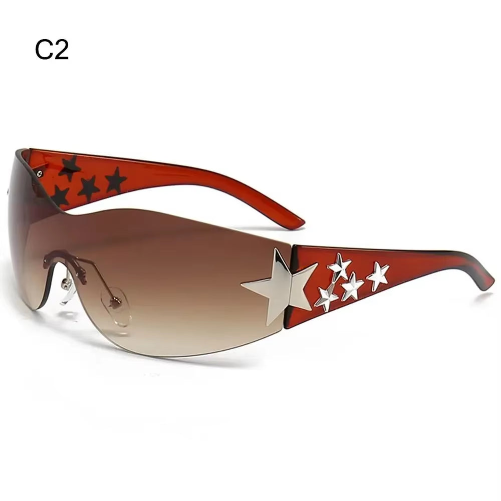 Y2K Star Decor Wrap-Around Sunglasses New Women 2000'S Punk Sun Glasses Brand Designer Eyewear Gogglr Men Sports Eyewear Oculos