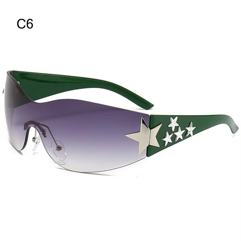 Y2K Star Decor Wrap-Around Sunglasses New Women 2000'S Punk Sun Glasses Brand Designer Eyewear Gogglr Men Sports Eyewear Oculos
