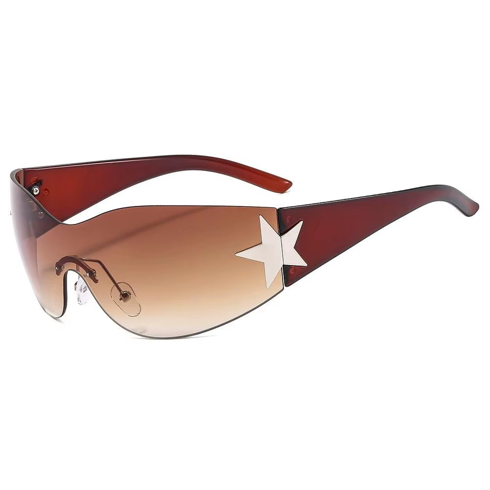 Luxury Punk Sports Sunglasses Women Brand Designer Y2K One Piece Sun Glasses Men Goggle Shades UV400 Five Star Fashion Eyewear