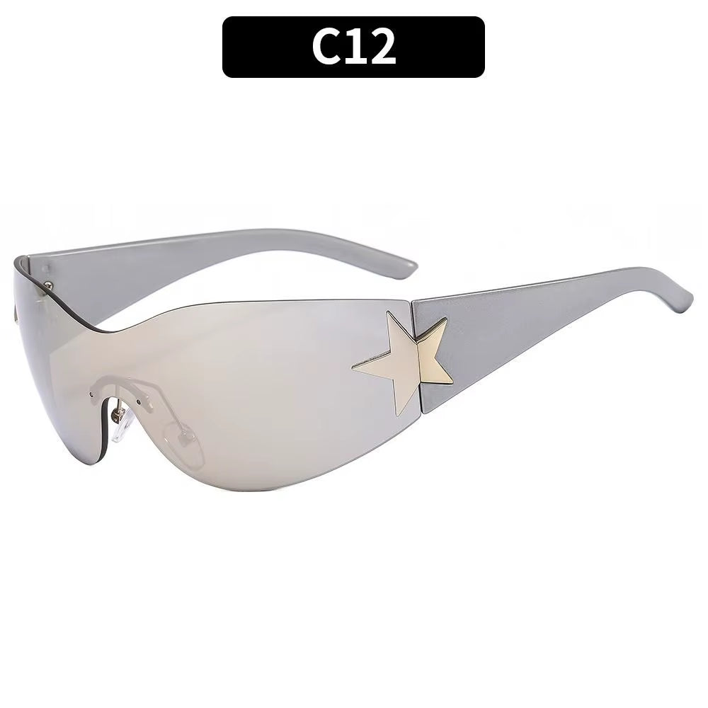 Luxury Punk Sports Sunglasses Women Brand Designer Y2K One Piece Sun Glasses Men Goggle Shades UV400 Five Star Fashion Eyewear