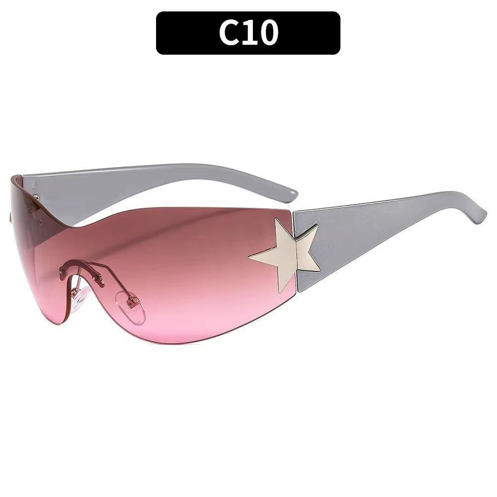 Luxury Punk Sports Sunglasses Women Brand Designer Y2K One Piece Sun Glasses Men Goggle Shades UV400 Five Star Fashion Eyewear
