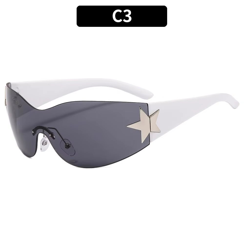 Luxury Punk Sports Sunglasses Women Brand Designer Y2K One Piece Sun Glasses Men Goggle Shades UV400 Five Star Fashion Eyewear