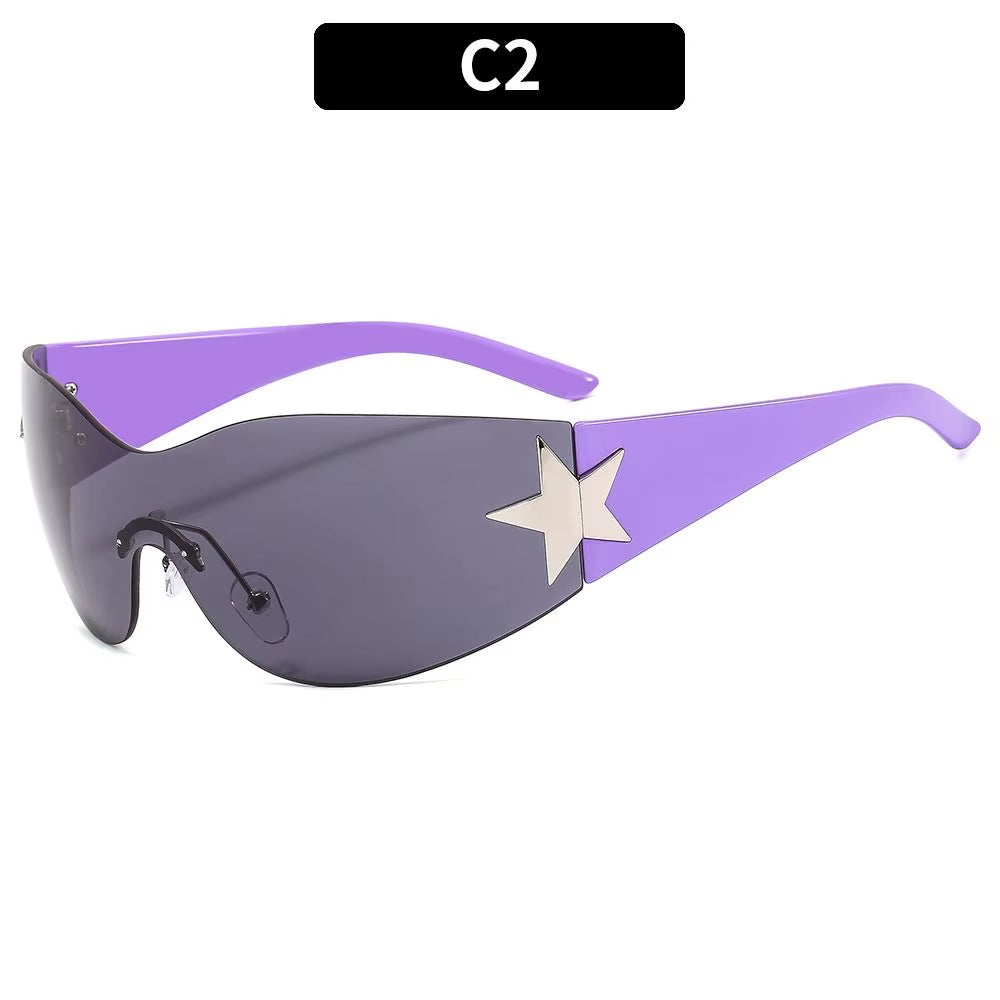 Luxury Punk Sports Sunglasses Women Brand Designer Y2K One Piece Sun Glasses Men Goggle Shades UV400 Five Star Fashion Eyewear