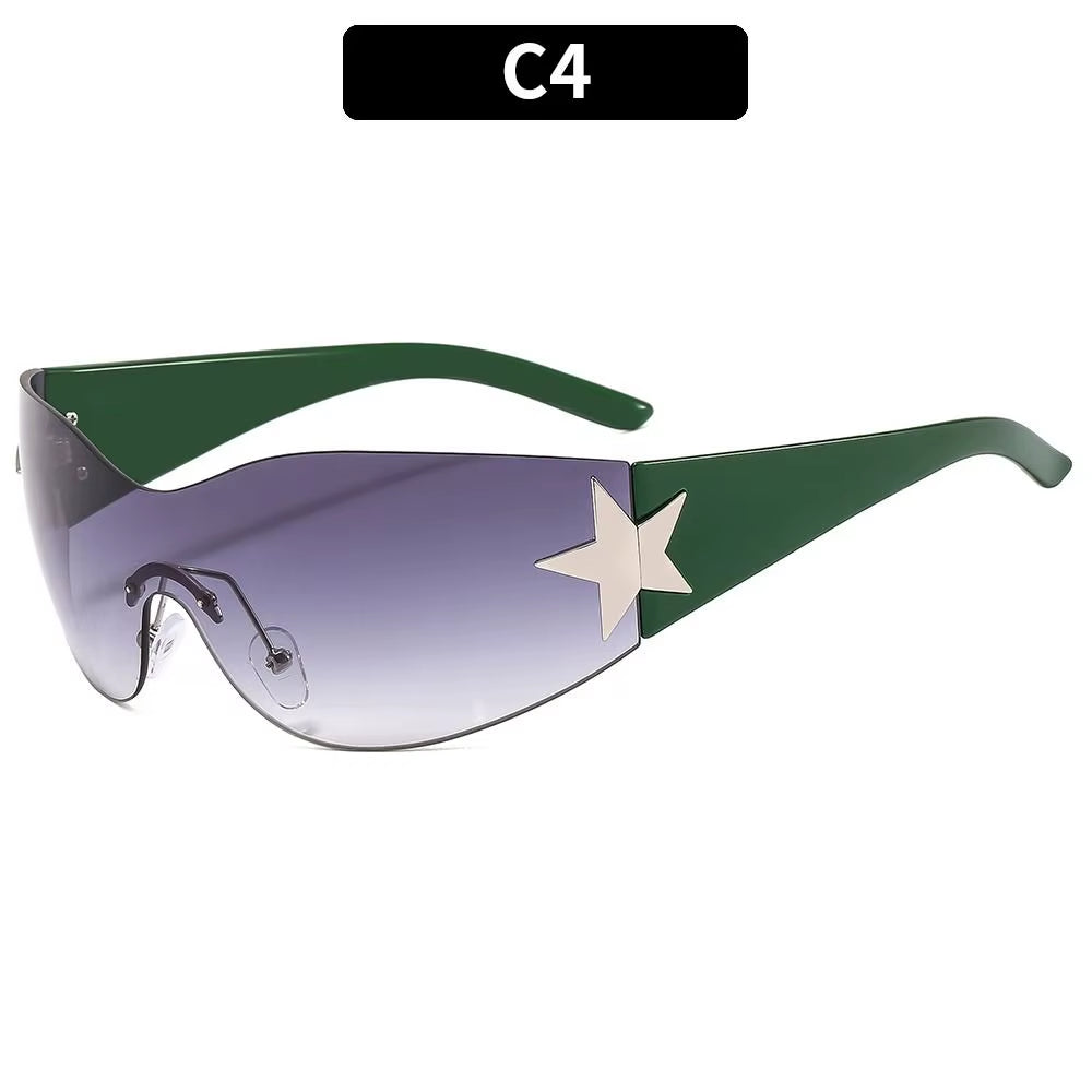 Luxury Punk Sports Sunglasses Women Brand Designer Y2K One Piece Sun Glasses Men Goggle Shades UV400 Five Star Fashion Eyewear