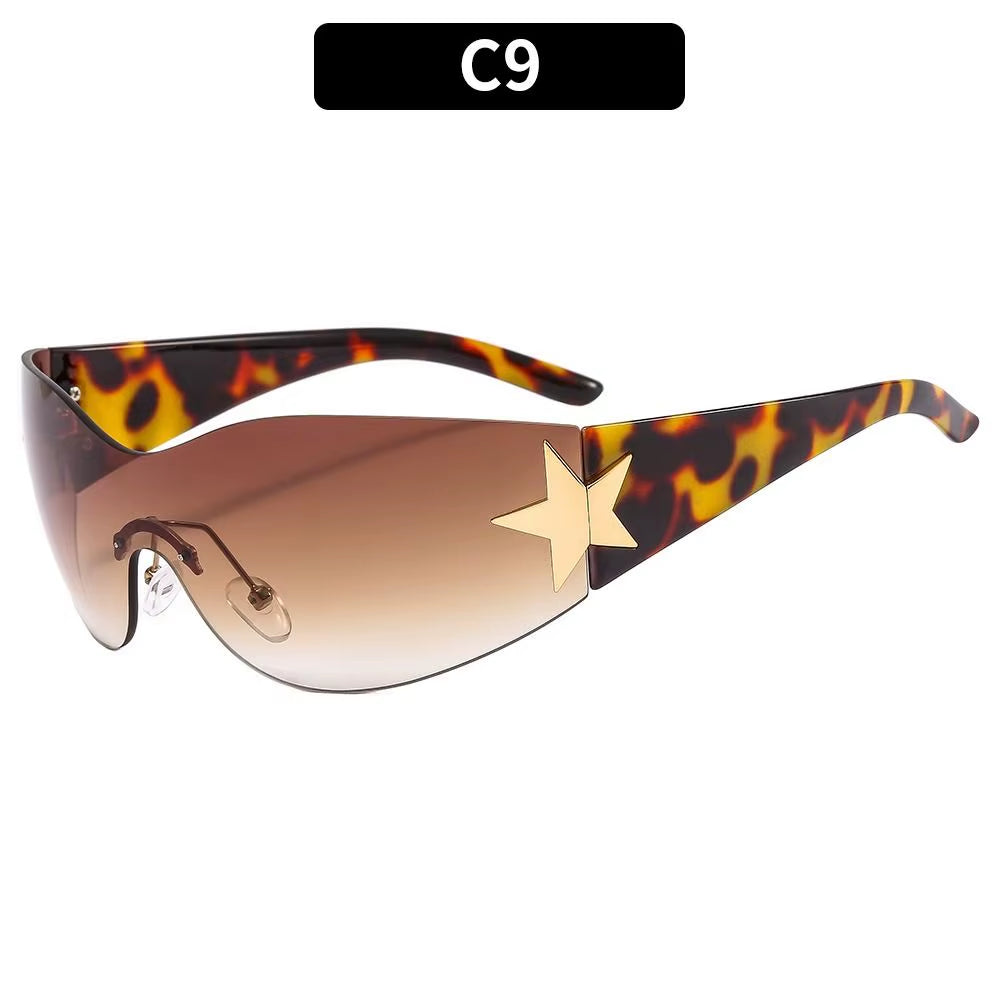 Luxury Punk Sports Sunglasses Women Brand Designer Y2K One Piece Sun Glasses Men Goggle Shades UV400 Five Star Fashion Eyewear