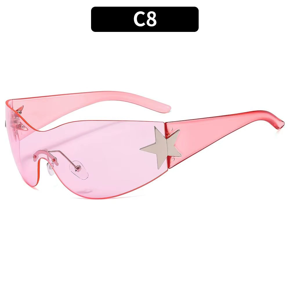 Y2K Star Decor Wrap-Around Sunglasses New Women 2000'S Punk Sun Glasses Brand Designer Eyewear Gogglr Men Sports Eyewear Oculos