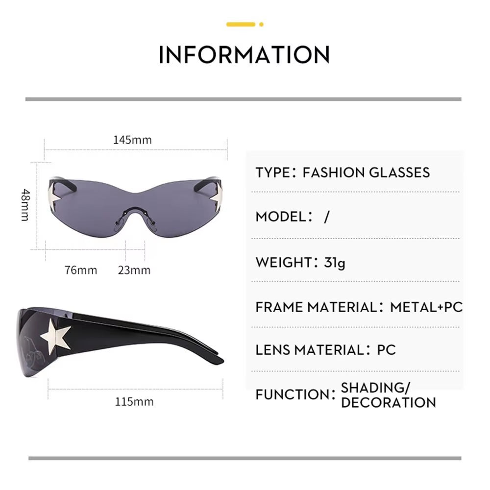 Luxury Punk Sports Sunglasses Women Brand Designer Y2K One Piece Sun Glasses Men Goggle Shades UV400 Five Star Fashion Eyewear