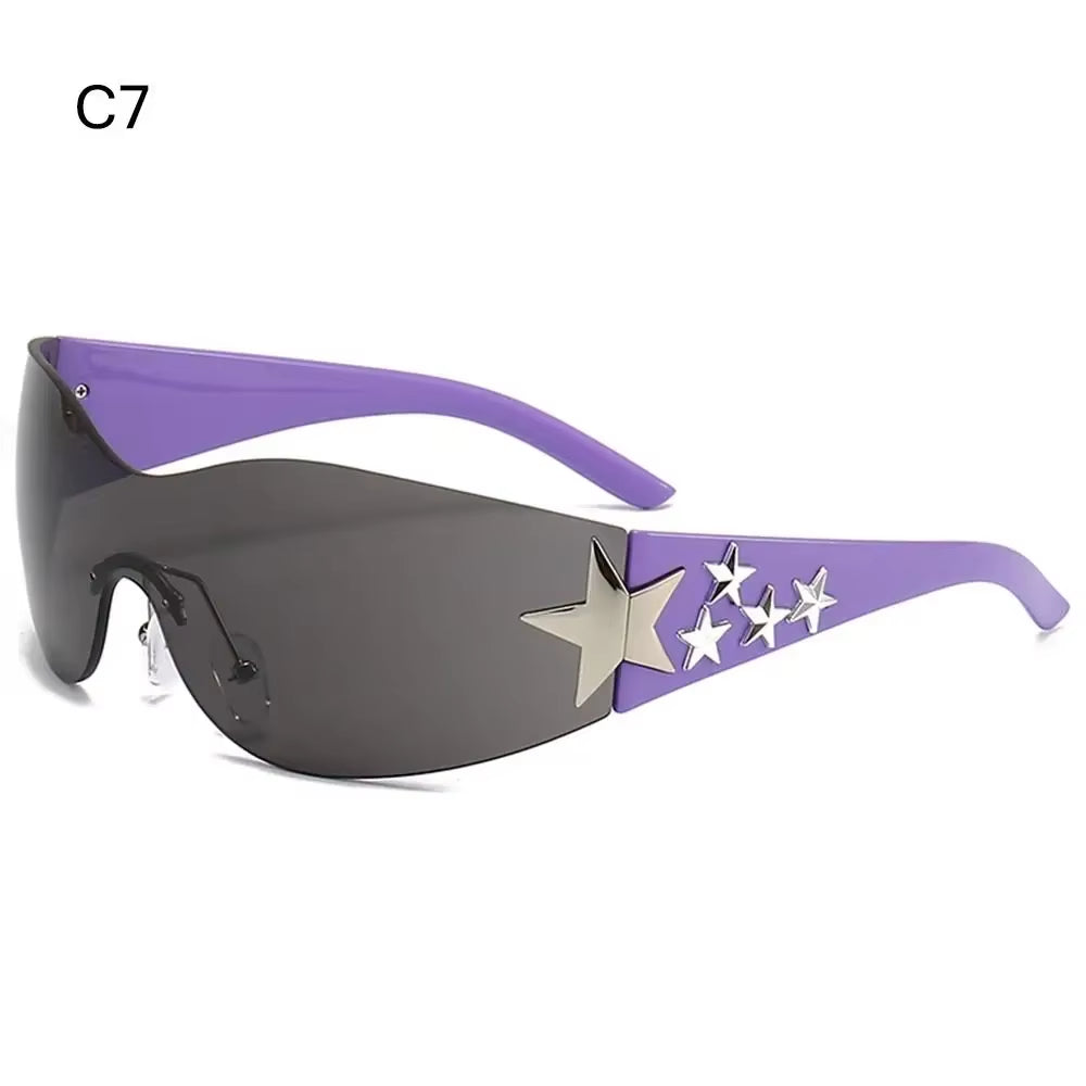 Y2K Star Decor Wrap-Around Sunglasses New Women 2000'S Punk Sun Glasses Brand Designer Eyewear Gogglr Men Sports Eyewear Oculos