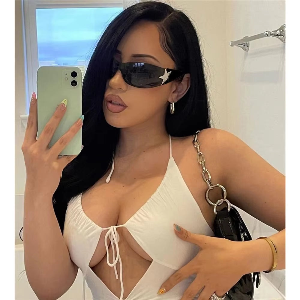 Luxury Punk Sports Sunglasses Women Brand Designer Y2K One Piece Sun Glasses Men Goggle Shades UV400 Five Star Fashion Eyewear