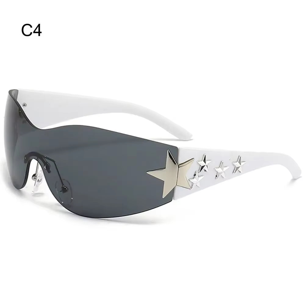 Y2K Star Decor Wrap-Around Sunglasses New Women 2000'S Punk Sun Glasses Brand Designer Eyewear Gogglr Men Sports Eyewear Oculos