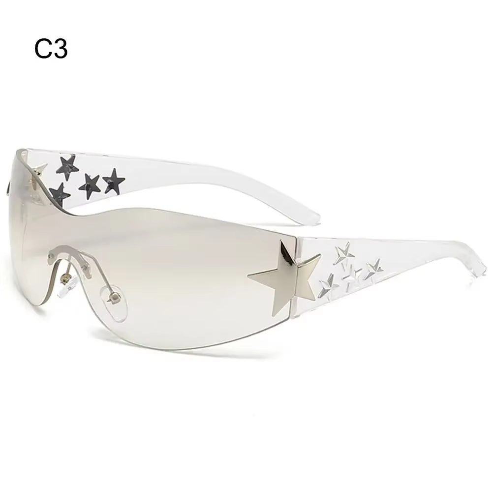 Y2K Star Decor Wrap-Around Sunglasses New Women 2000'S Punk Sun Glasses Brand Designer Eyewear Gogglr Men Sports Eyewear Oculos