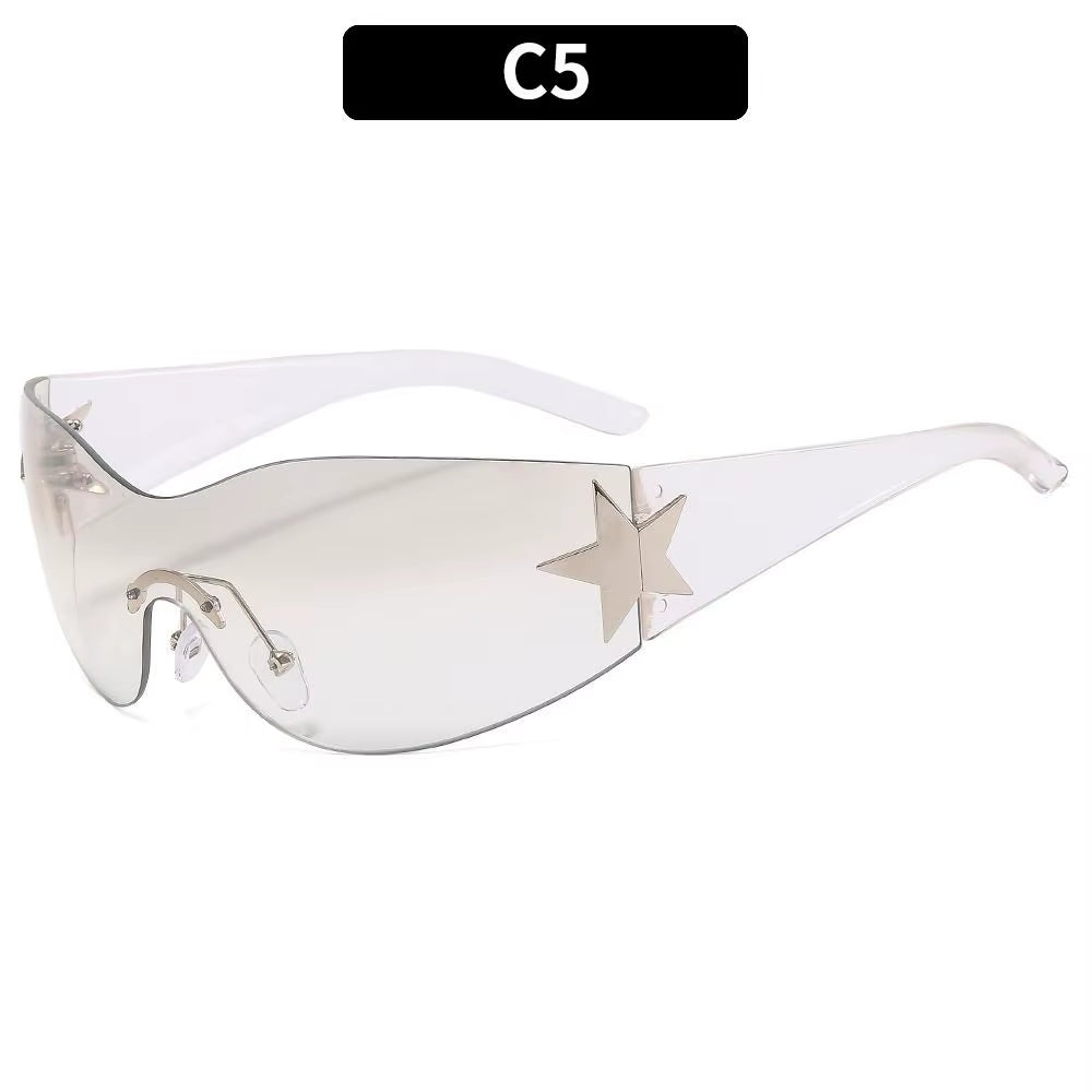 Y2K Star Decor Wrap-Around Sunglasses New Women 2000'S Punk Sun Glasses Brand Designer Eyewear Gogglr Men Sports Eyewear Oculos