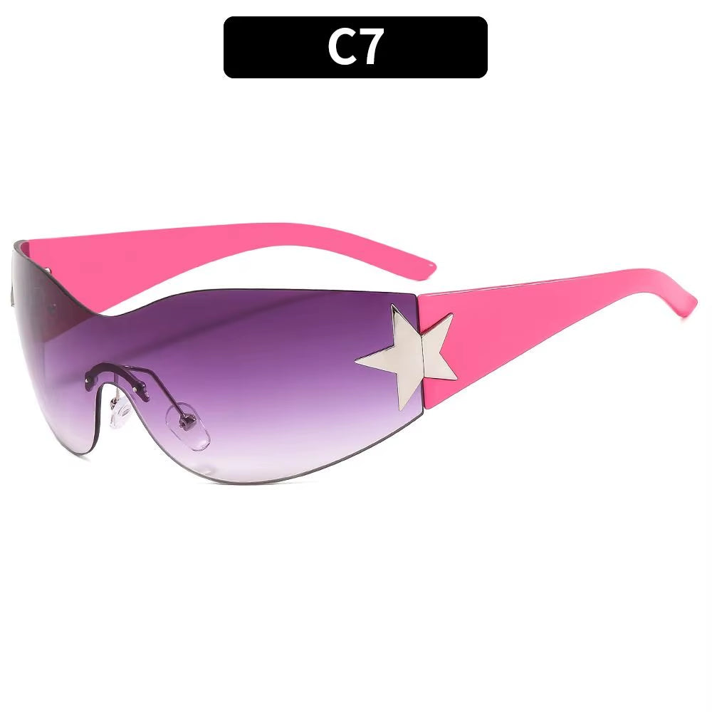 Luxury Punk Sports Sunglasses Women Brand Designer Y2K One Piece Sun Glasses Men Goggle Shades UV400 Five Star Fashion Eyewear