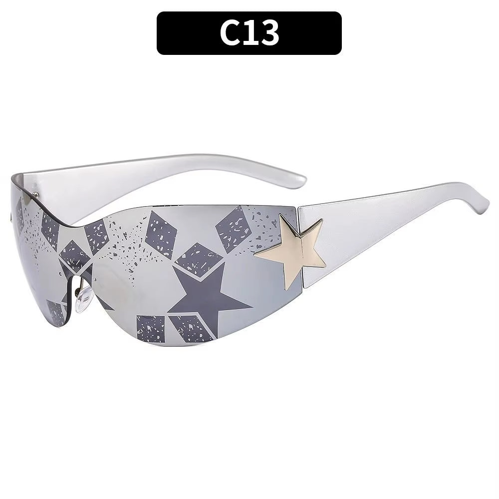 Luxury Punk Sports Sunglasses Women Brand Designer Y2K One Piece Sun Glasses Men Goggle Shades UV400 Five Star Fashion Eyewear